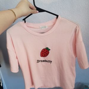 Pink Pastel Strawberry Kawaii Crop Top